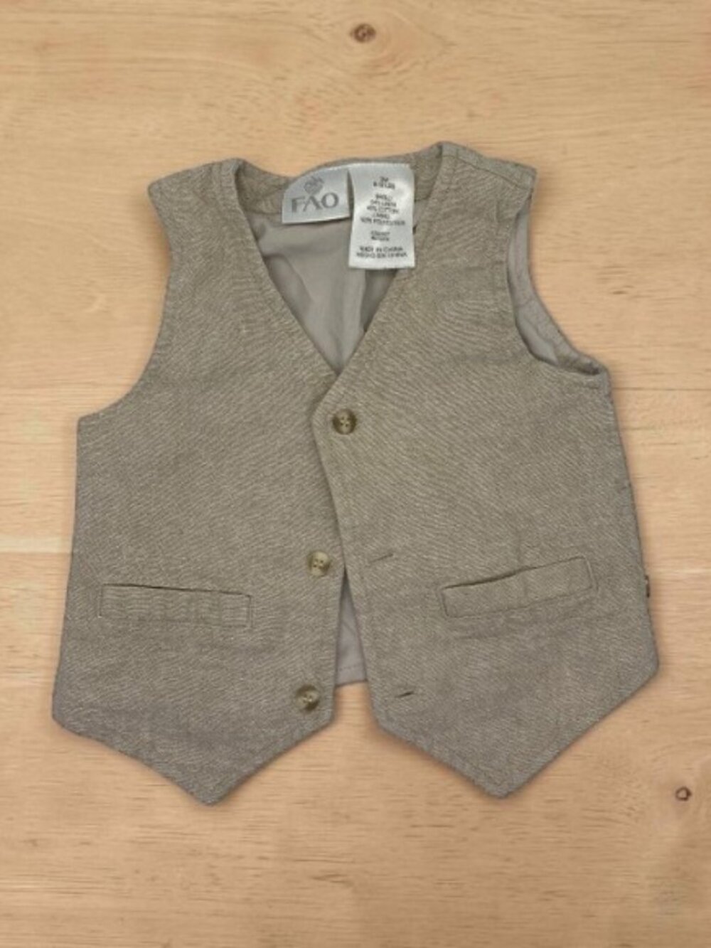 6/$12 💥♻ FAO Infant Boys Khaki Light Brown Tan Vest | Size 3m | 0671